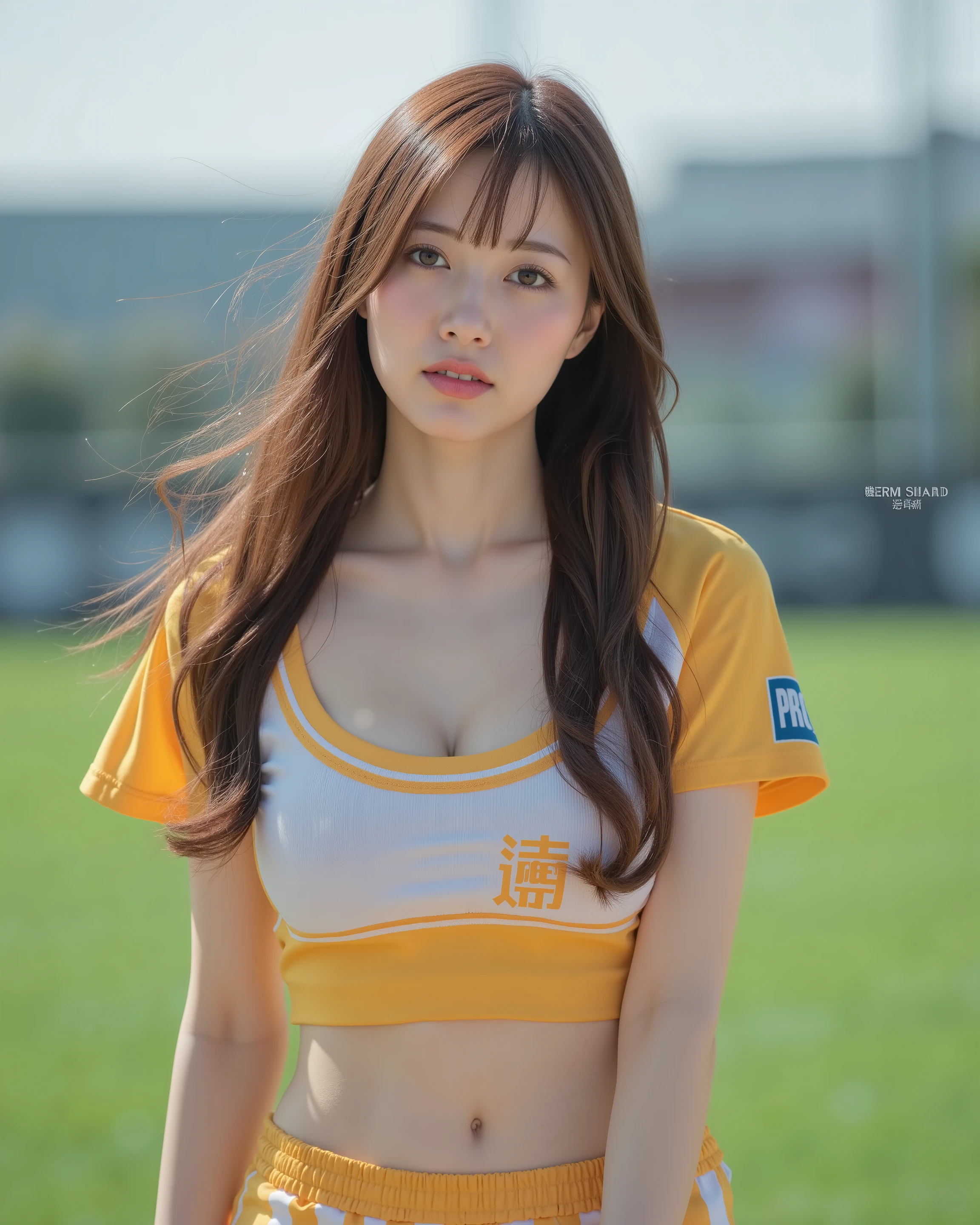 1girl , standing in the middle of green yard at stadium,sexy pose, ((full body)), beautiful woman, (gorgeous huge breasts :1.5),(sagging breasts), (Lighted up baseball field:1.1) (wear), high school girl ,(Young beautiful woman)( beauty:1.1)(Baseball team uniform :1.1)(pefect makeup:1.2),(Xiaoyan:1.2)(Beautiful lipstick:1.2),(Adorable:1.1)(NSFW:1.2)(20 years old:1.2)(beautiful skin:1.hooting up close:1.1) (清楚で超 beautyな巨乳の韓国人美女がメジャーリーグチームのユニフォームを着て立っている:1.2)(Laughing whistling :1.2)(汗ばんだbeautiful skin:1.1)(16k, RAW photos , top quality, masterpiece: 1.2),(long line hair cut:1.5) Super Detail, super resolution, (Genuine, Genuine photos: 1.37), high resolution RAW color photo, pro pics, very detailed, 8k Wallpaper, very detailed CG Unity 8k Wallpaper, very detailed beautiful girls, very detailed faces,