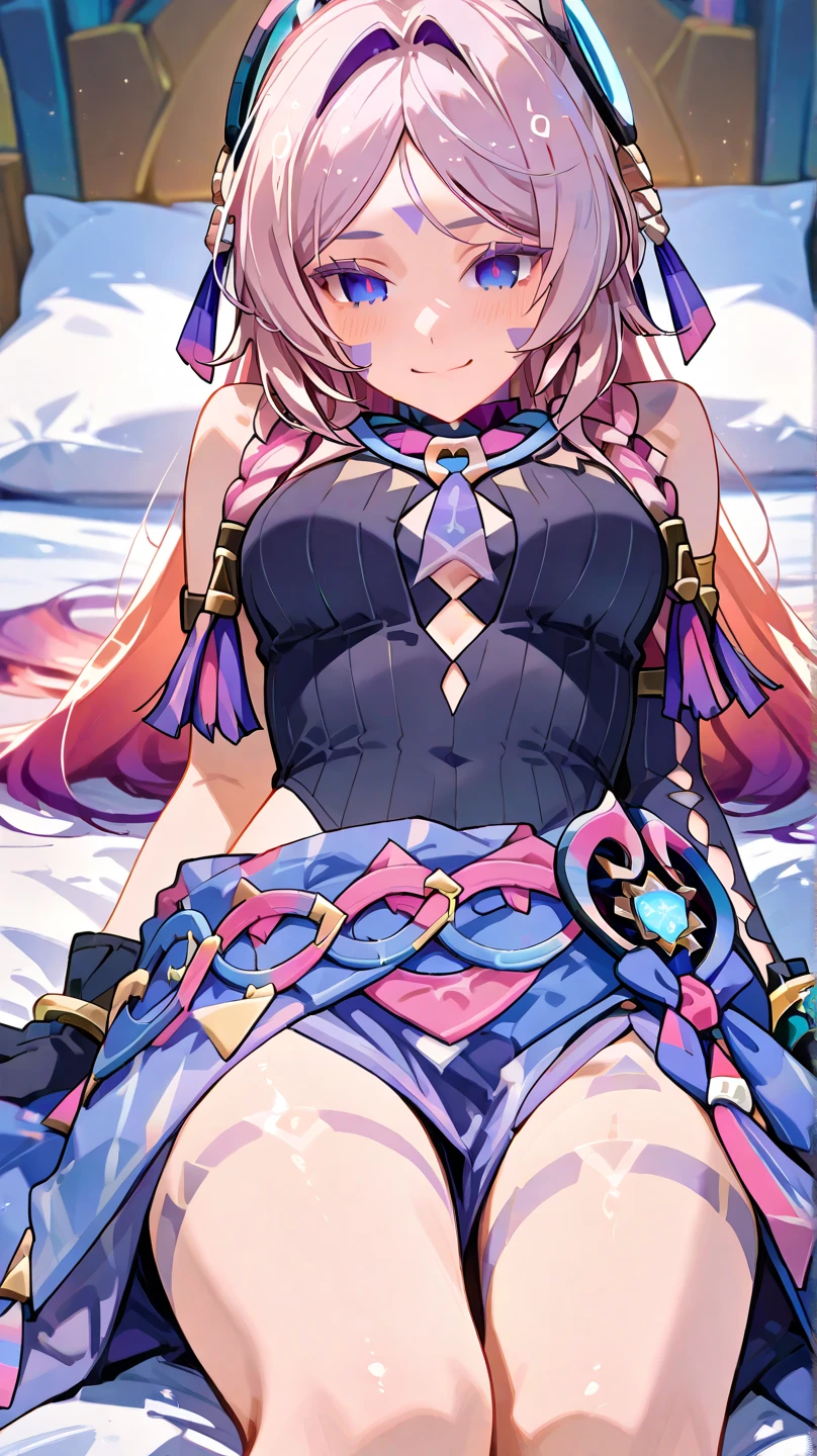 multicolored hair, hair over shoulder, ribbon, mole under eye, light smile, Surrealism, partially underwater shot, from below, 8k, super detail, UHD