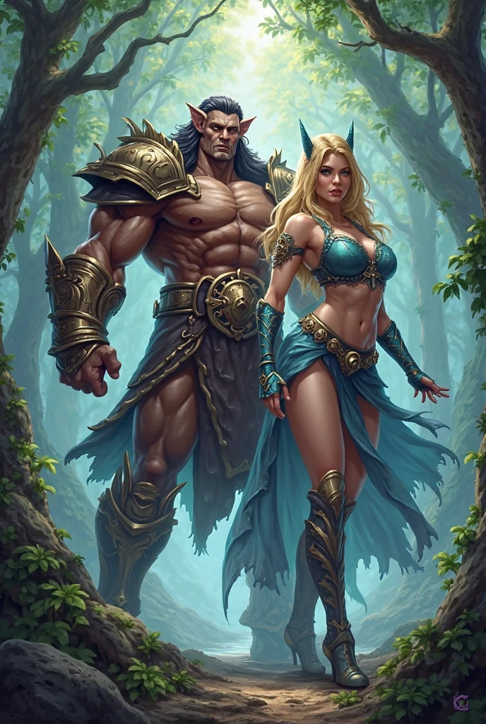 2humams, couple, hugging, (masterpiece, best_quality, ultra-detailed, immaculate:1.3), epic, illustration, 1girl, full body, stoic orc mountain viking warrior, (muscular:1.3) --auto --s2