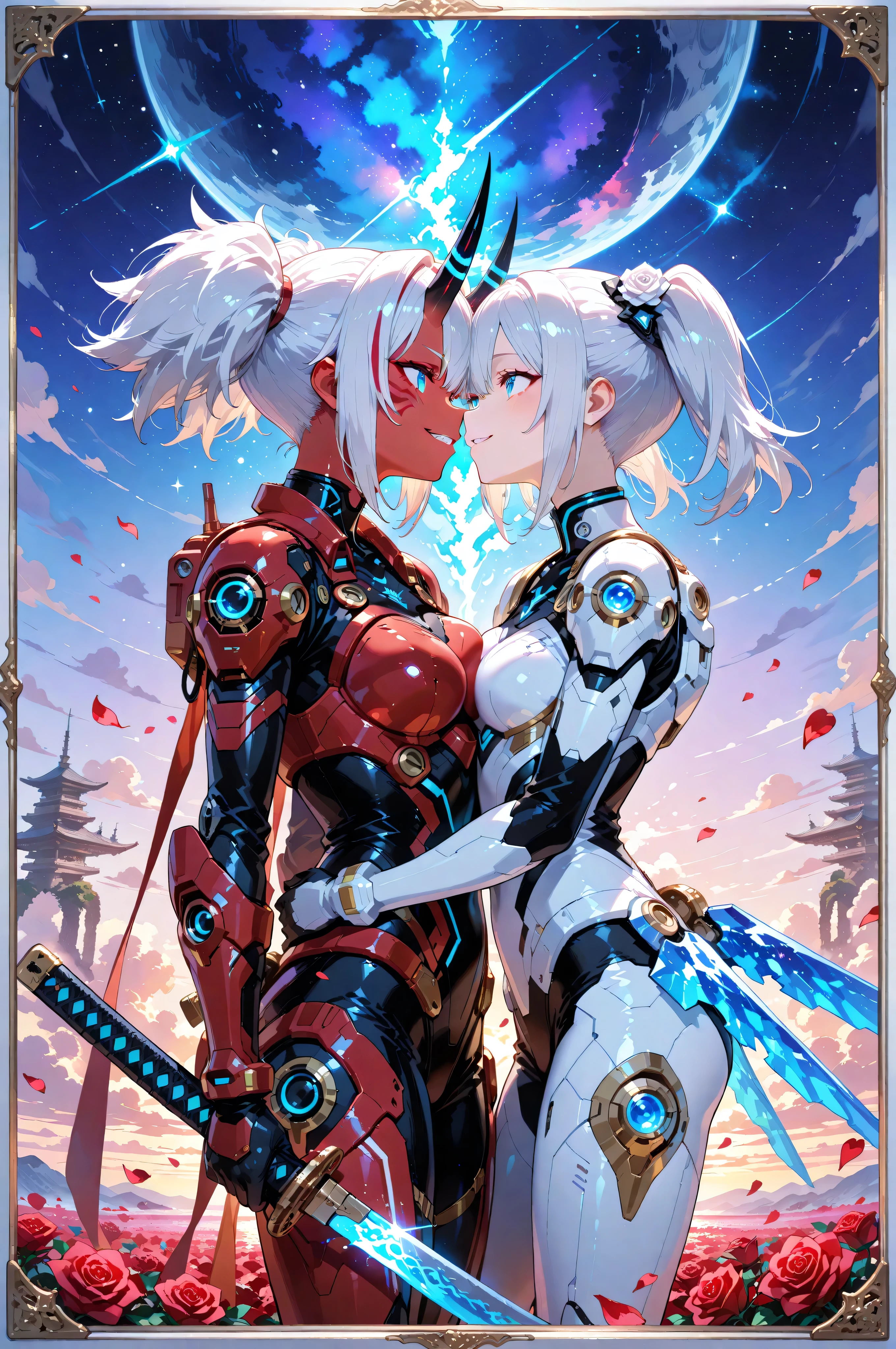 (masterpiece、Highest quality, wonderful, Very detailedティッカーユニティ、8k wallpaper, Written boundary depth, Ultra-fine Illustration:1.5)、。.。.3d, Very detailed, (Whole Body Ezbian、Mecha Elf Girl:1.3), Cowboy Shot, Dutch Angle 、Sci-Fi Battlefield, Hawken, A shy smile, Open your mouth、Short Ponytail, (Yellow Hair、 Bright yellow eyes:1.2), Sparkling eyes, Embarrassingly cute face, cute, Big Breasts, Delicate hair, Messy Hair, (((The sky is blue and wide、White cloud、Shiny Hair, Shiny skin, (Symmetrical mechanical winetallic colored mechanical wings that are widely expanded to the left and right so that they protrude wonderfully from the screen, bite, Yellow Hair ornament), (Particles of light, Cinema Lighting: 1.3), (Pale pink lips: 0.8), yusuke murata.