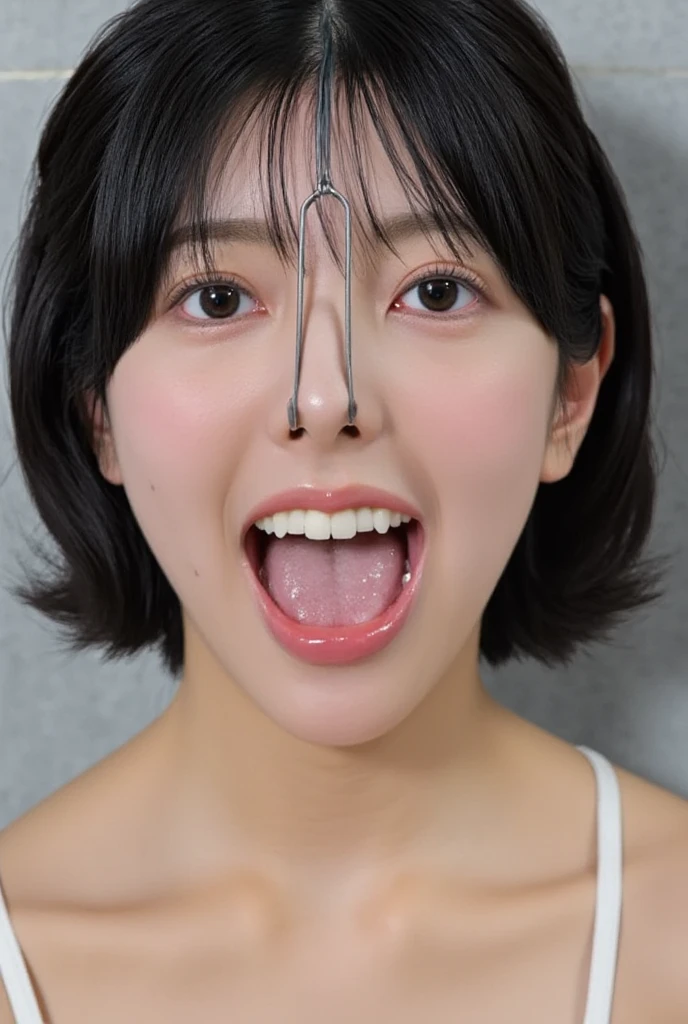Big mouth、Lick out、An ultra-detailed mouth、An ultra-detailed teeth、An ultra-detailed tongue、Cloth underwear、It is well wet、Glasses、hairpin、Face View、high school girls、Fashionable hairstyle、thin lips、Mole、freckle、mouthpiece