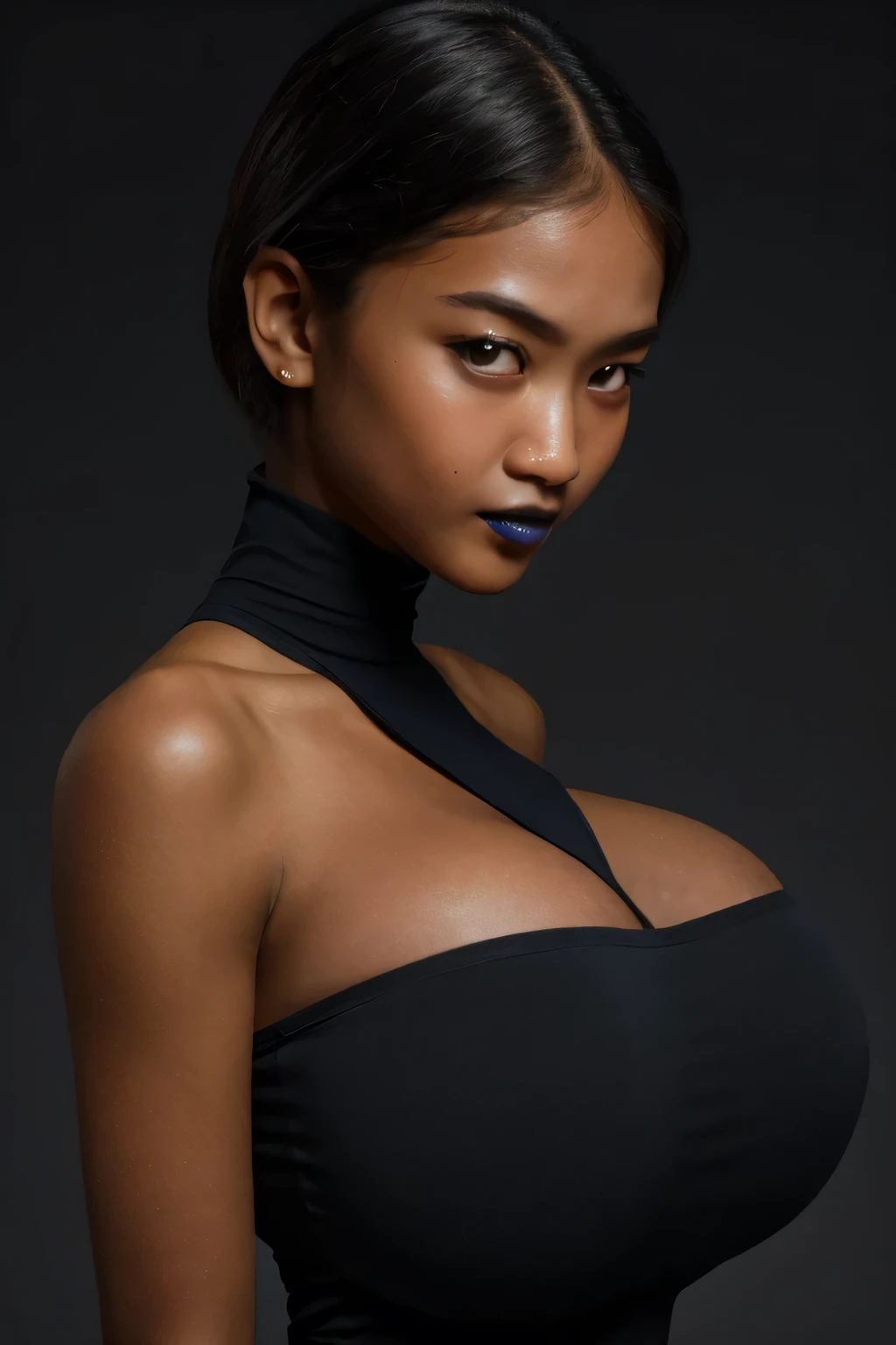 Skinny, green fluorescence Strapless Jumbo (Fatty), adorable, (1 girl), (face to face), , baby face, sad, half body portrait, (face details: 1), (eye details: 1), ((big breasts Solid:1.54)). wearing translucent (transparent) transparency (soft short t-shirt cropped) , hijab, .. Cute posed. proportional body. Ultra High Res. realistic: 1.4, UHD, view from side seductive pose, (Lulu Chu:1.3), (Dark blue Lipstick:1.2), (sad face expressions:1.3) LITTLE SMALL GIRLS, LITTLE SMALL GIRLS, LITTLE SMALL GIRLS, (shine dark black tone skin:1.7)