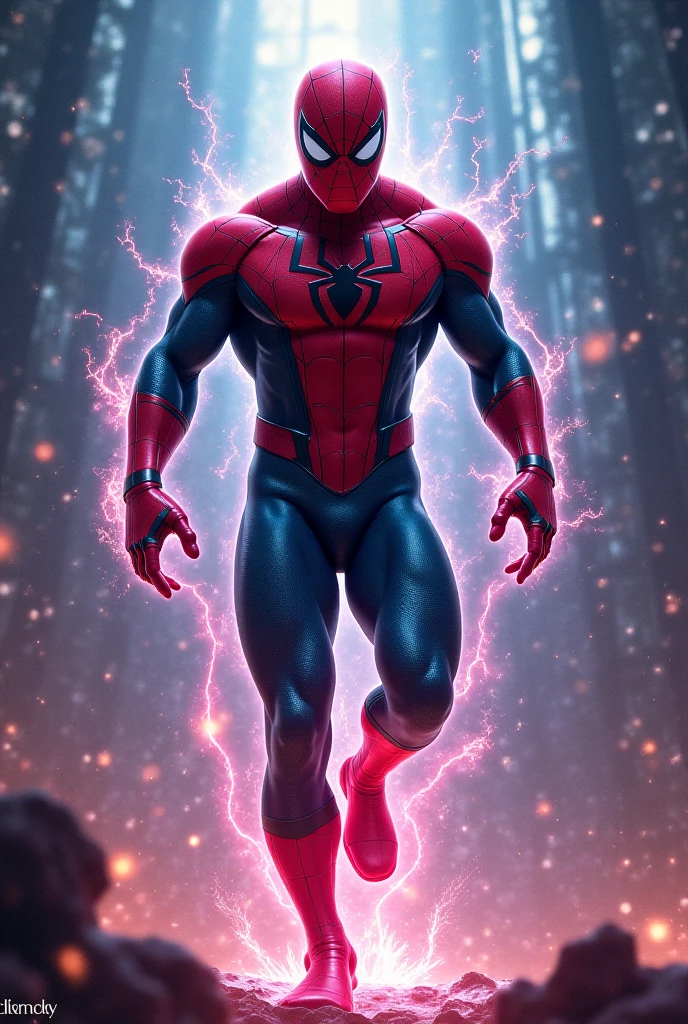 Body bilders spider man red and blue light glowing
