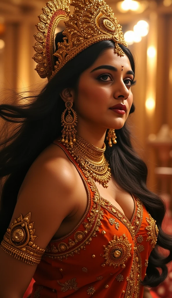 a woman in a red bikini and gold jewelry posing for a picture, a portrait inspired by Hedi Xandt, reddit, fantasy art, indian goddess, indian, traditional beauty, sexy girl with dark complexion, provocative indian, indian super model, beautiful goddess, gorgeous woman, sexy movie photo, with beautiful exotic, hindu aesthetic, indian style, sexy girl