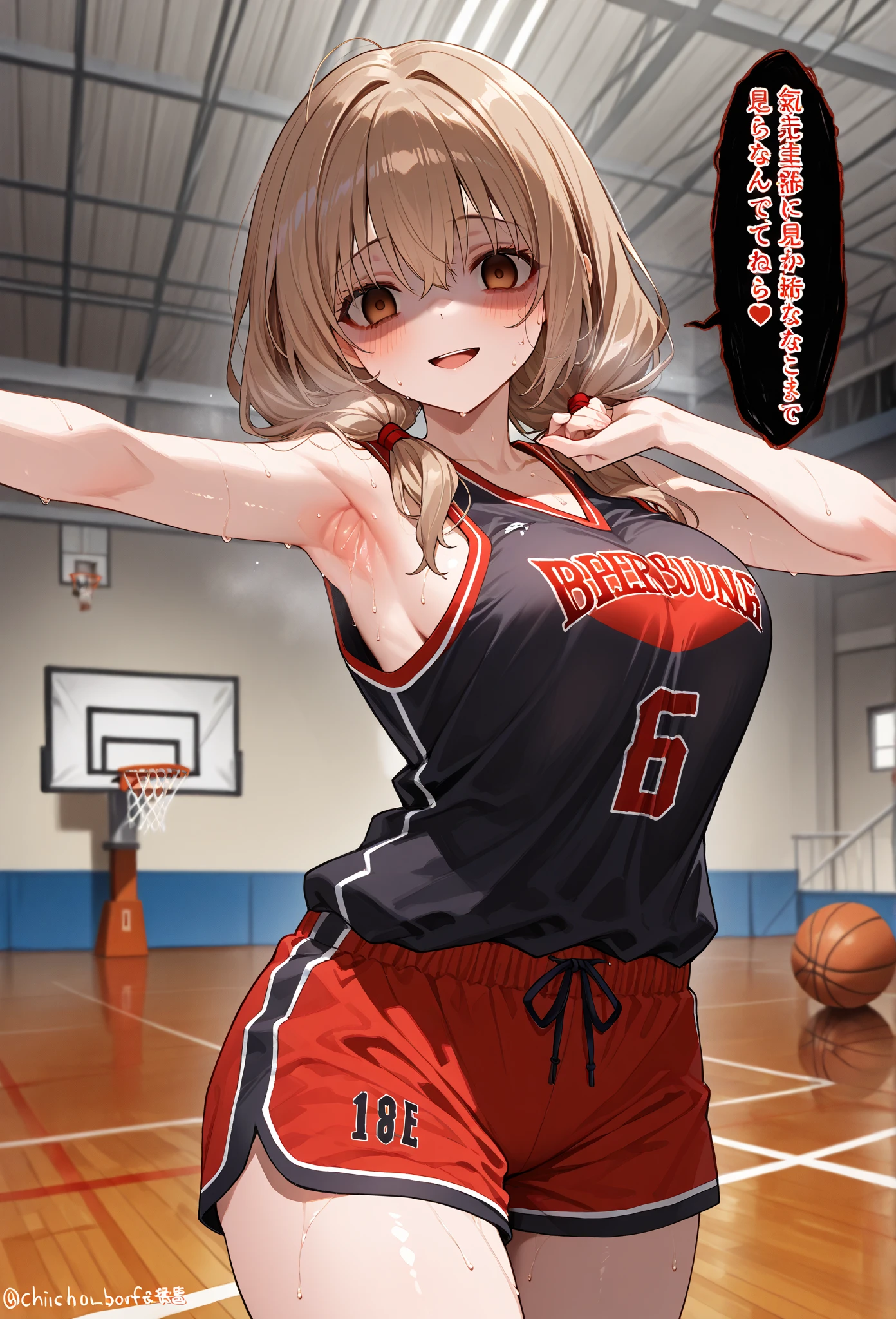 (Highest quality:1.5, High resolution, uhd, 4K, Detailed lighting, Shaders), ((Misaka Mikoto)) ,solo short hair Brown Hair Brown eyes Cool face ((Volleyball Uniforms))++ Realistic gym Sweat Super oily skin Preparing for exercise No ball ((No sleeve)) Cowboy Shot