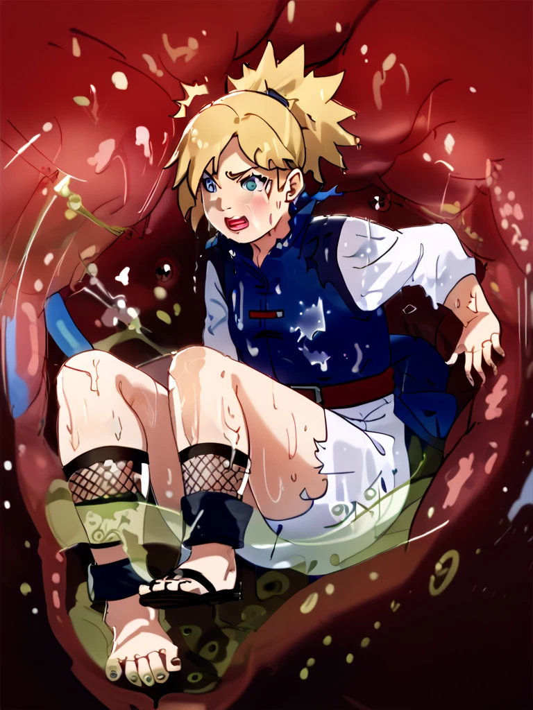 score_9, score_8_up, score_7_up, score_6_up, score_5_up, score_4_up, BREAK, source_anime, ytemari, 1girl, blonde hair, quad tails, blue eyes, fishnets, purple garment, sash, solo, simple background, anime screencap, anime coloring, cloth gagged, underwater background, shibari, hands behind back, eyes closed, show full body, underwater background, coral reef, face turning blue from oxygen depravation, looking above, tied up with tape and rope, ball and chain on one leg, legs bound, wrists bound, white cloth gag, subject off center to the left, legs and ankles tied up, white cloth blindfold, white cloth gag, white cloth blindfold, angry and panic expression