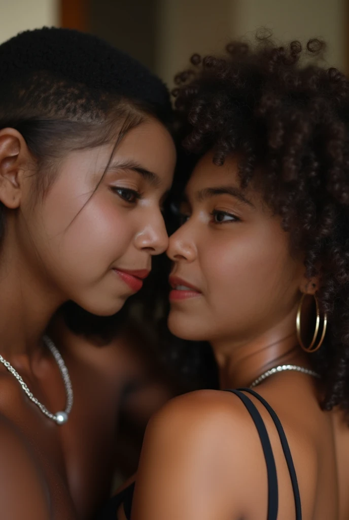 score_9, score_8_up, score_7_up, Beautiful Lighting, curly hair, short hair, (outdoors, alley:1.3), black choker, hoodie, tan skin, freckles, 2heads, twoheads, upper body, kiss,