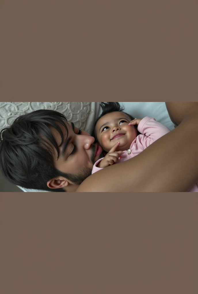 (photorealism:1.2), Beautiful Srilankan Mother, Has large breasts, Lying on Bed inside a Hut and Kissing on bed with a young Boy, Lamp lit in the room.