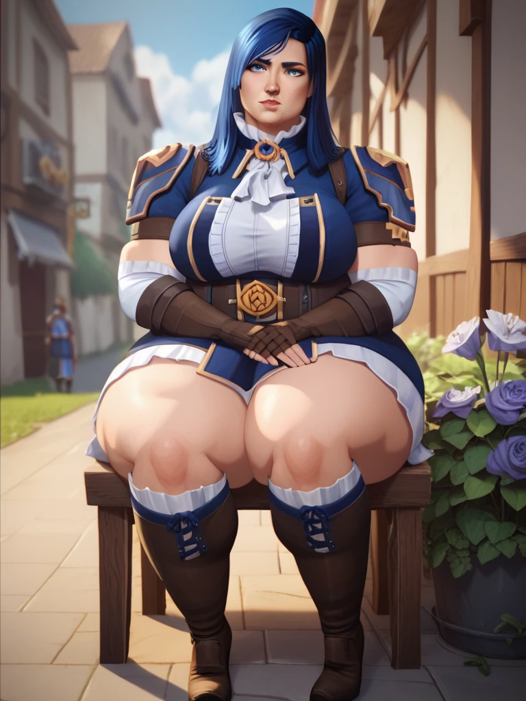 araffed woman with blue hair and angel wings sitting on a bench, extremely detailed artgerm, , thicc, anime goddess, 2. 5 d cgi anime fantasy artwork, krenz cushart and artgerm, wlop and sakimichan, she has a jiggly fat round belly