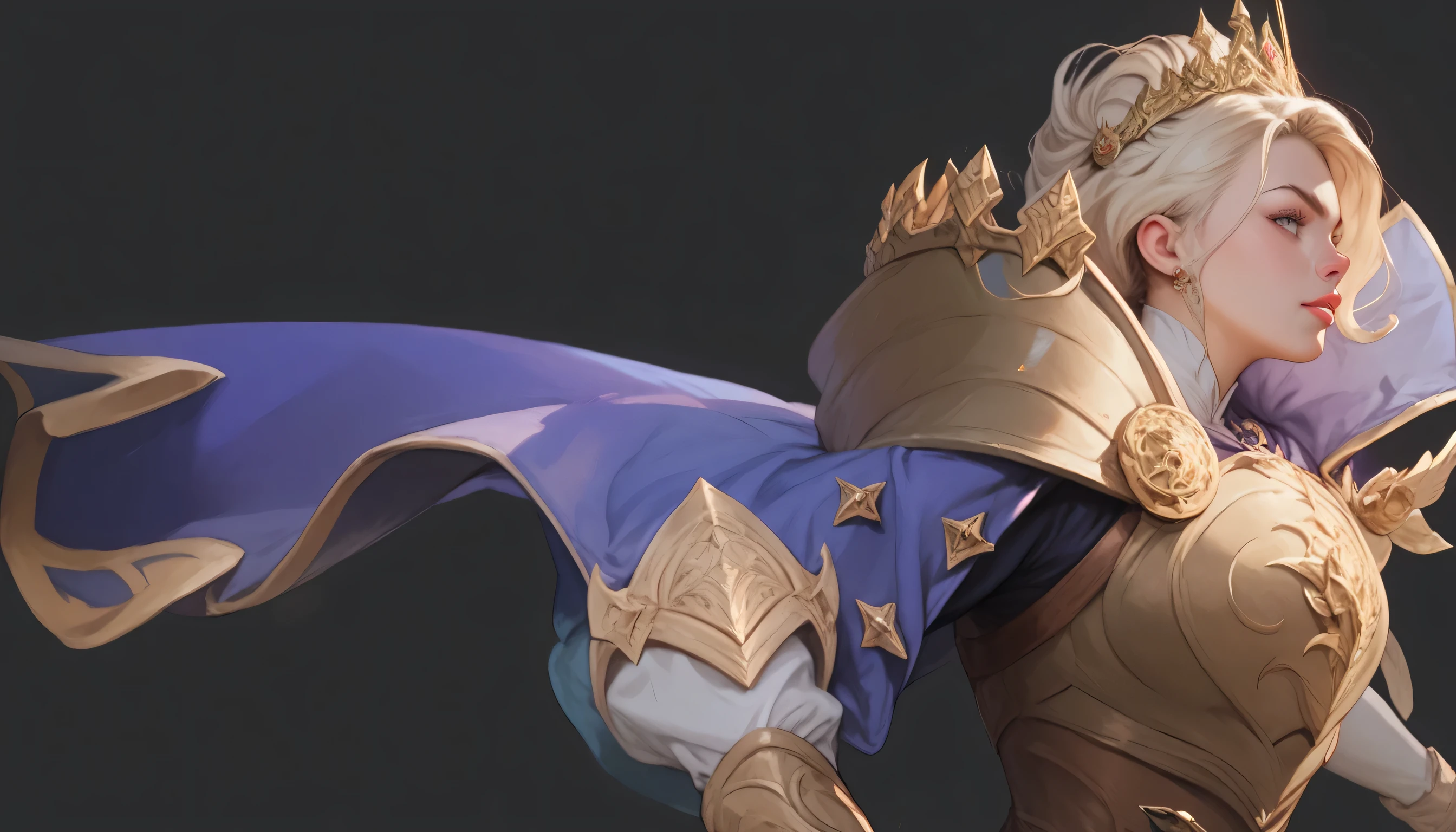 blue-purple cloak,flowing cape,realistic fabric folds,The end of the cape has a bronzed edge,hand drawn style,anime style,Thick coating style