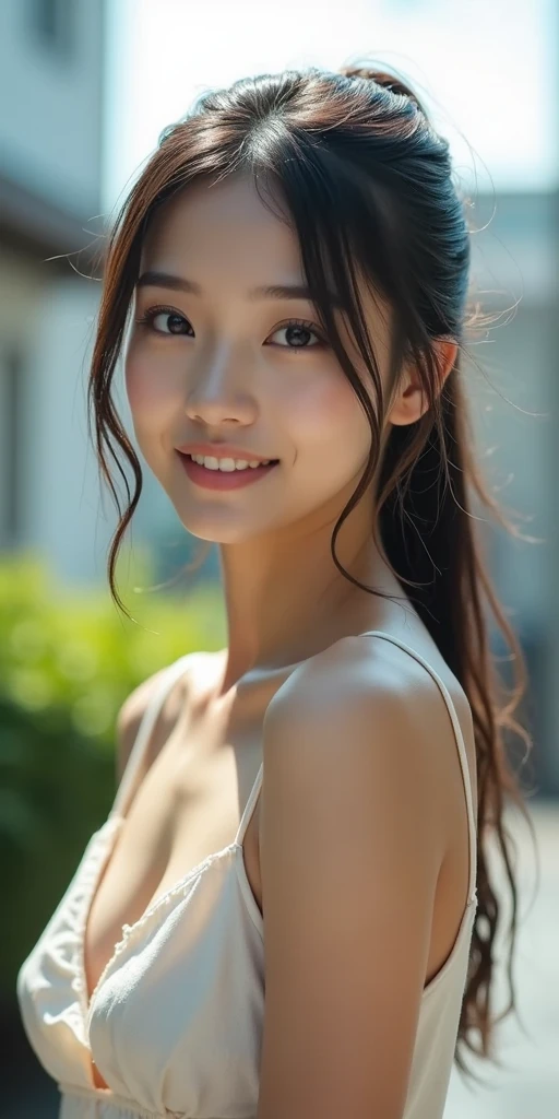 Masterpiece, Best quality, 8k, 18 ans, Photo brute, absurdes, Award-winning portrait, sourire, sourire, seulement, Nuit, neon light, Idol face, pourpre, gardénias, delicate girl, DSLR, Regarder le spectateur, candid, Sophisticated, jeune, professional lighting, grain du film, aberration chromatique, (Detailed eyes and face:1.0), (Bokeh:1.1), in love, small breasts, descending from the sea, France, small chest, flat chest, happy smile, wet, lubed, red lips, tennis player, white, skirt, dynamic, happy smile, summer dress with fine laces, queenly attire, maid, office lady