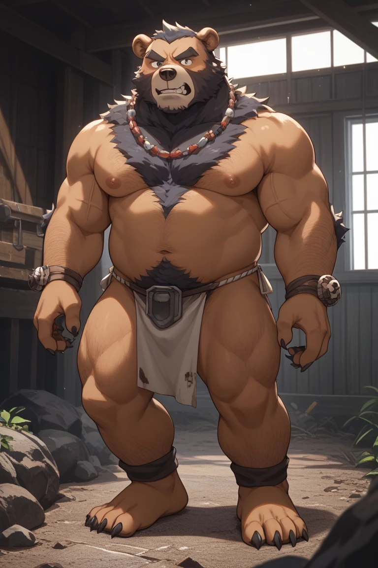 dragon,solo,male,old,elder,senior,east asian clothing,japanese clothing,small eyes,humaniod,humaniod hands,black body,overweight,fat face,chubby body,big,tall,black moobs,black skin,black belly,white hair,short horn,short mouth,white fundoshi,lily pad,smlie,tender