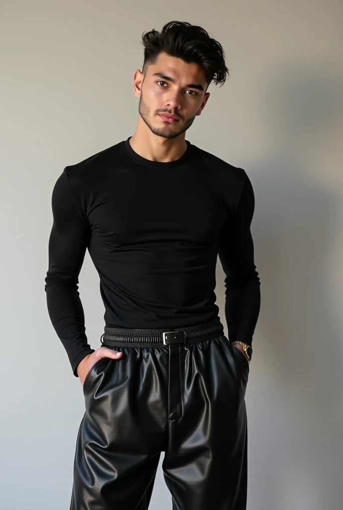 Man in grey sweatpants with big bulge and a happytrail