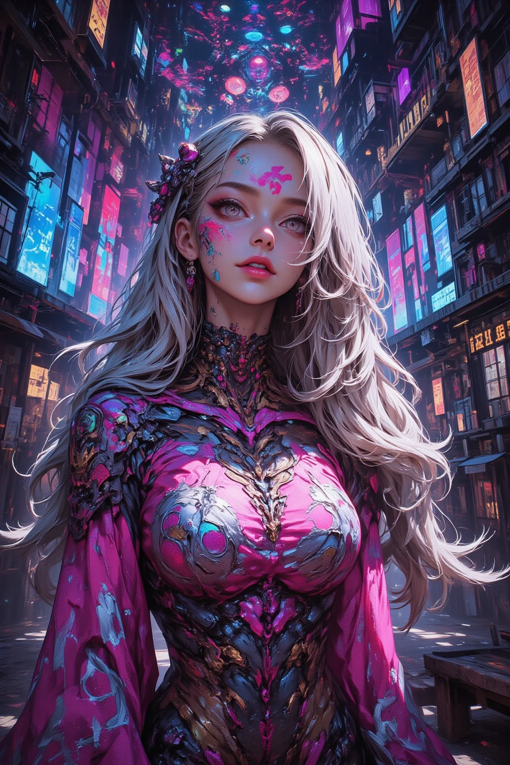 (((masterpiece))), (((best quality))), ((ultra-detailed)), (hyperrealistic), (highly detailed CG illustration), ((extremely delicate and beautiful)), sharp, cinematic light, 1girl, solo, graceful and enchanting figure, radiating an aura of elegance, intricate facial features, mesmerizing eyes with vibrant colors and delicate shading, white hair, (ahegao:1.4), (ahg:1.2), climax face, (rolling eyes:1.4), (reaching the climax:1.4), DDbitlip, clothing with elaborate patterns, flowing fabrics and rich textures, off shoulder, off-the-shoulder, reflecting a blend of fantasy and contemporary fashion, downblouse, environment showing mystical realm filled with magical elements, vibrant colors, dynamic lighting, detailed background elements to create a sense of depth and immersion , latest trends in anime art, lighting effects, from the top artists on ArtStation and their exceptional execution of various art styles and themes , (cowboy shot:1.4), high-resolution artwork to showcase intricate details and clarity