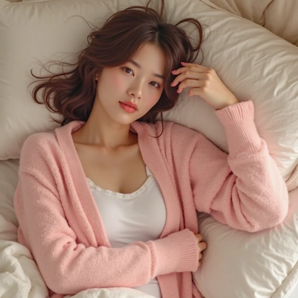 1 Girl,bedroom,Soft Light,Chinese Beauty,Lace-edged pajamas,Dark-haired,Length of hair