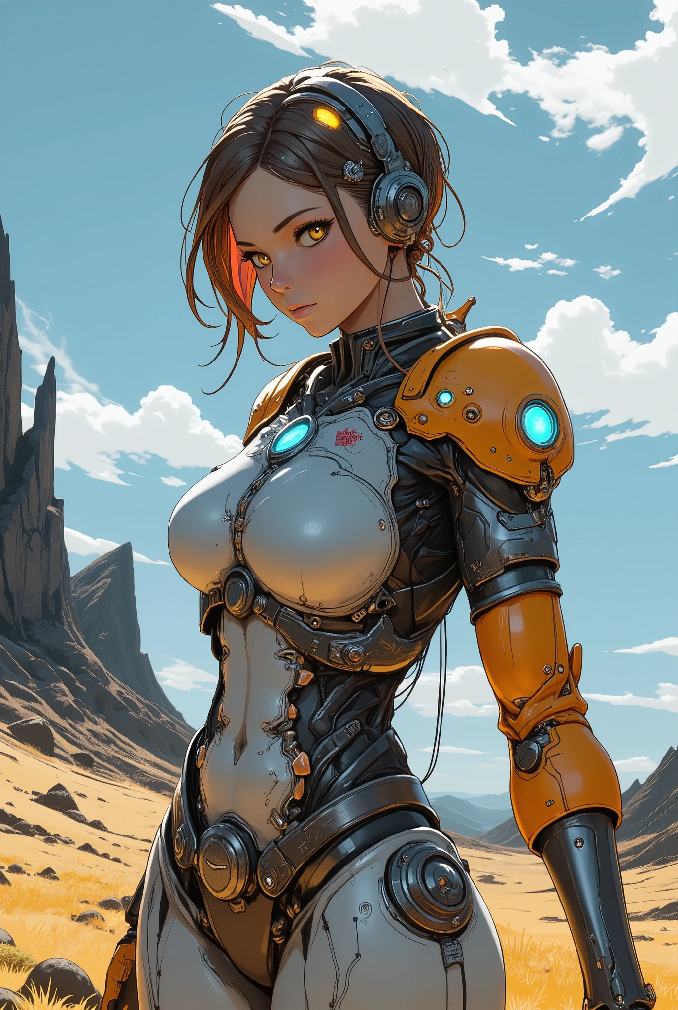女性用universe活動服, cybernetics suit, Light Effects, Detailed Equipment, life support device, Equipment Features Beauty, Curvy Suit, Earth Has Landed, Untapped Planet, giant crater, Air pollution, universe, of the best quality,4K,8K,high definition,masterpiece,Super Detail,real,写真のようなreal,HDR,UHD,studio lighting,Ultra detailed drawing,clear focus,Physically Based Rendering,Extreme Detailed Description,professional,vivid colors,Bokeh