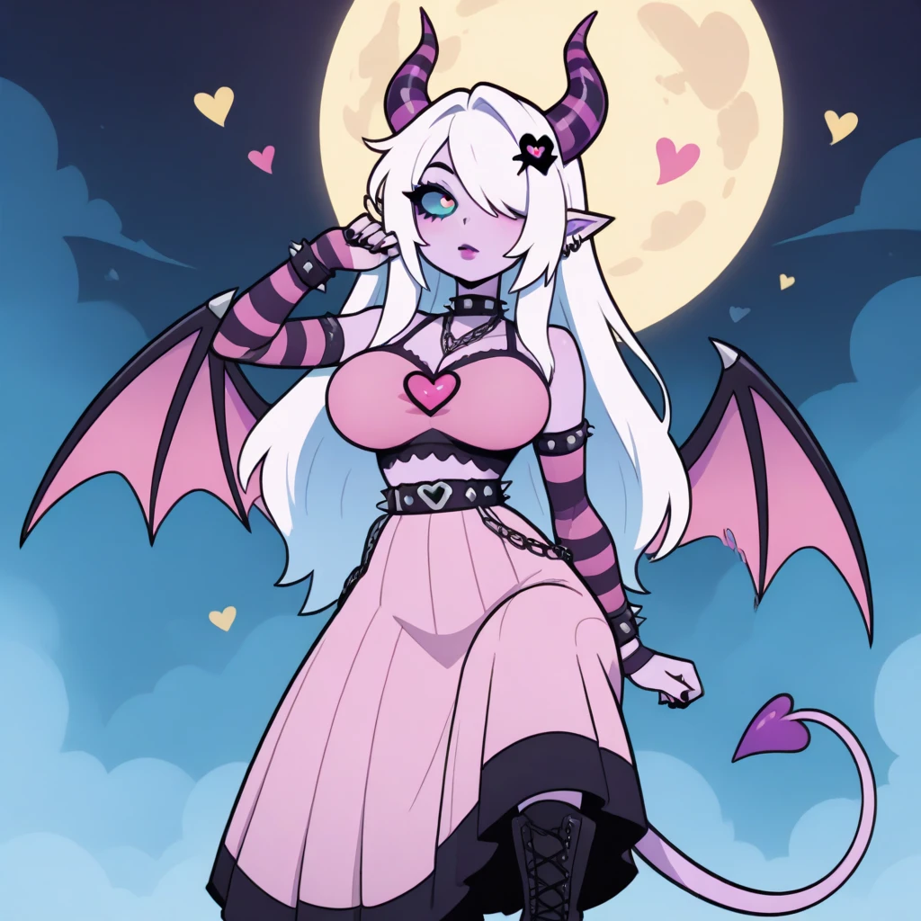 1girl in, Solo, cute girl, Pink hair, Long hair, succubus clothes、Succubus horns、Succubus Wings、Succubus tail、Sheer clothing、(panty shot:1.2)、Take grin, evil smile、(skirt lift:1.2)、Petite、(Granblue Fantasy:1.2)、(nsfw:0.9)、best quality、