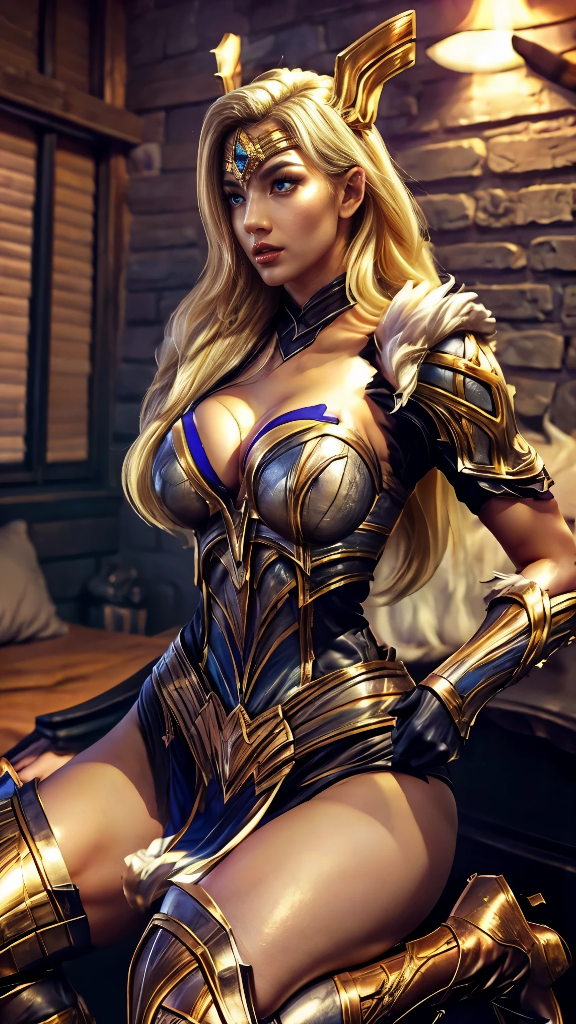 sexy Avril Lavigne, (French Braided Ponytail), ((gold and blue aztec drop down breast plates armor:1.1)), skimpy, seductive, platinum blonde, (blonde:1.1), sexy, small chest, small breasts, highly detailed eyes, ((realistic)), ultra detailed, ((real image)), ((realistic skin)), ((realistic face)), (beautiful:1.05), (beautiful detailed eyes:1.50), (cinematic light:1.1), smirk, (ultra high detailed eyes glow:1.50), (ultra photorealistic:1.3), tease, body, laying on floor, hyperrealistic fantasy art, 3 d render character art 8 k, karol bak uhd, cgsociety inspired, trending in cgsociety, stunning cgsociety, cgsociety masterpiece, cgsociety 4 k, cgsociety 4k, trending cgsociety, (illustration:1.05), Realism, masterpiece, super detail, (anatomically correct:1.5)