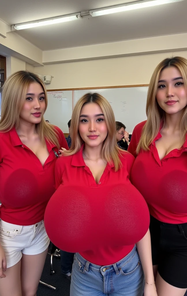 (masterpiece), face of a three agers, symmetrical, photorealistic, surreal, beautiful, bob_cut hair, leather choker, wearing a simple pink tank top, ripped jeans shorts:1.3, perfect anatomy, (no underwear), (big breasts:1.3), sexy glasses, supernumerary_nipples, seductive and erotic, looking at the viewer, blush, humble, curvy, elegantly formed, very innocent smile, slightly muscular, elegant, close to perfection, dynamic, highly detailed, character sheet, 8k photography, professional photoshoot, conceptual art, highly detailed