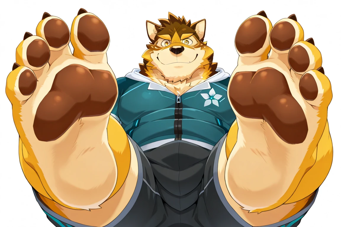 Giant Anthropomorphic Jolteon Pokemon Man, Purple Eyes, Muscular, Tired, Handsome, Charming, View from below, Daddy, Bara, Horny, Flirty, Older Brother, Four toed feet, teasy, Macro, Bully, Jock, flirting with tiny viewer, In the Locker Room, Black Tattoos, Black Swimshorts