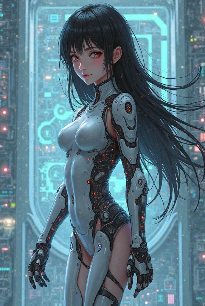 Idol_SaitoA_JP as a realistic cyborg and intricate face of perfect beauty, sharp galaxy detailed glowing eyes, face detailed, (((from face to waist))), (((fine beauty shape))), ((in sci-fi plugsuit, mechanical metal parts with realistic neon lighting)), (work of art), 4K, ultra HD