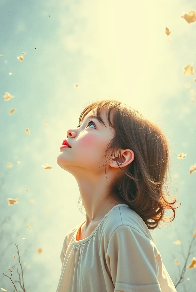 A seed falls from the sky、Pastel painting of a child&#39;s head