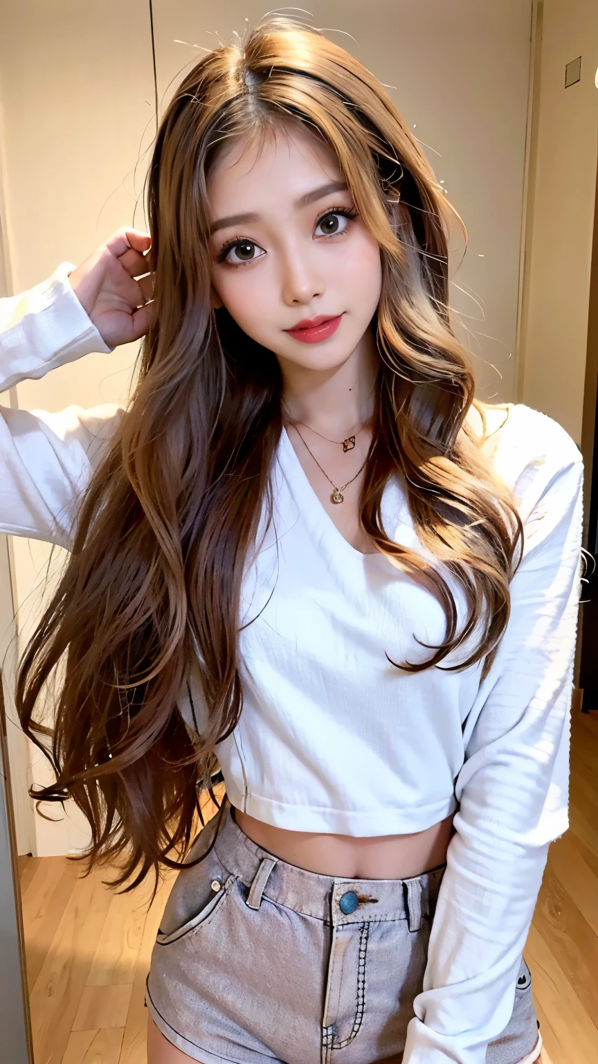 ((best qualtiy, 8K, tmasterpiece:1.3)), Focus:1.2, ((sit in chair)) ((Perfect figure Beautiful Woman: 1.4)), ((Random Diva Hairstyle) ((long Brown Wavy Hair In Big Curls))(Long white legs:1.3,(Tight ruffly red dress, long red kpop dress, red dress :1.2) , (inside in room: 1.2), Highly detailed facial and skin texture, A detailed eye, double eyelid,Whiten skin, looking at camera, Wear a necklace,