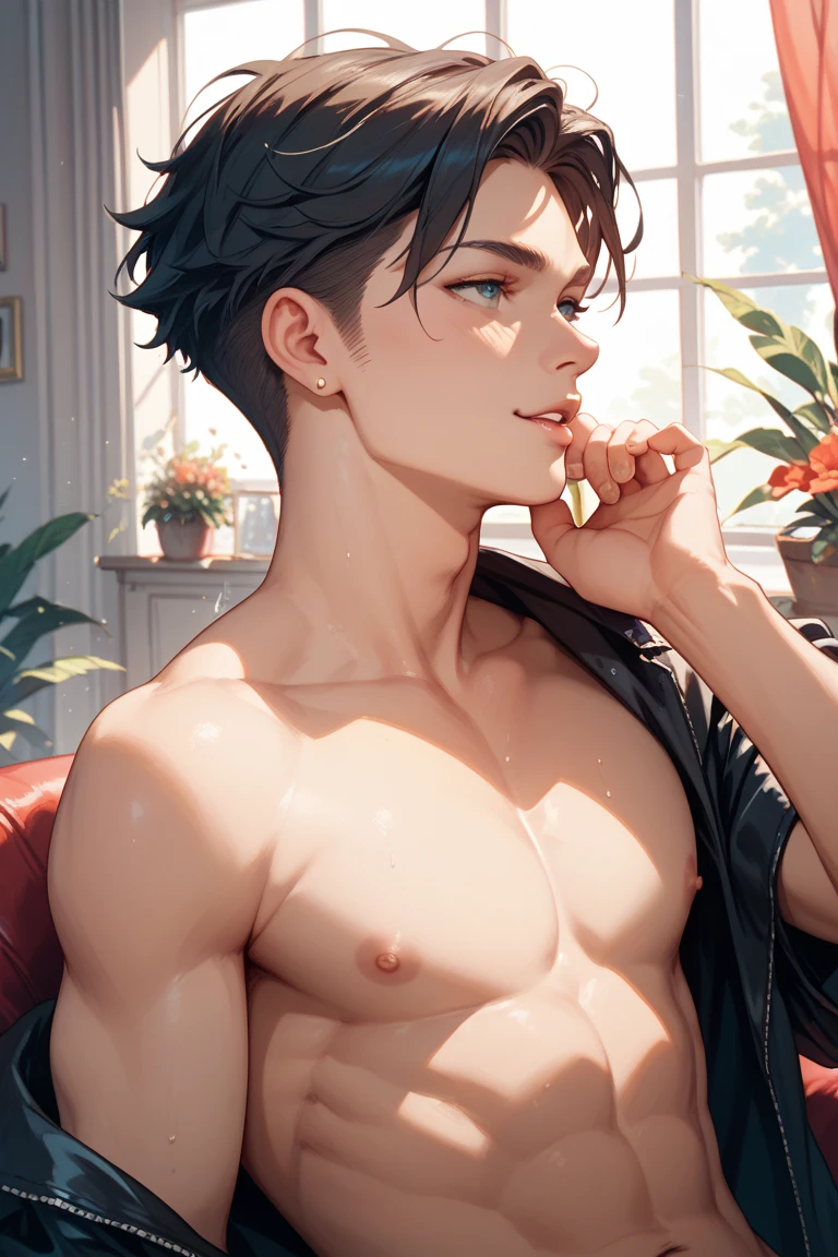 masutepiece, high-level image quality, Raw photo, everything is perfectly described, Perfect limbs, Perfect face and eyes, Perfect limbs, Precisely drawn hands, Double beautiful eyes, depth of fields, Cinematic lighting, ((Beautiful boy with cat ears on his head), Shota, (Black Shorthair), (With bangs), Looking at Viewer, realistic background, very beautiful face, Delicate Hair Depiction, twinks, detaileds, full bodyesbian, Night, no person, Simple interior, toppless, wearing a fur cloak