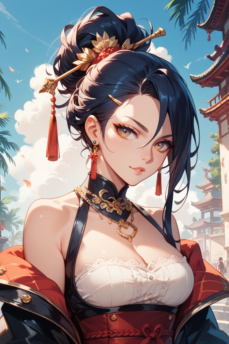 (((8k wallpaper of extremely detailed CG unit:1.2, ​masterpiece, hight resolution:1.2, top-quality:1.2, masutepiece))), ((a very beautiful woman, The upper part of the body, Sitting on the couch:1.8, Wearing leggings)), ((extra detailed face, Highly detailed black eyes, extra detailed body, Top quality real texture skins)), (A dark-haired, length hair, de pele branca, Small:1.2, Exposed cleavage), ((colorful geometric pattern wall, Colorful wall)), hyper realisitic, digitial painting,