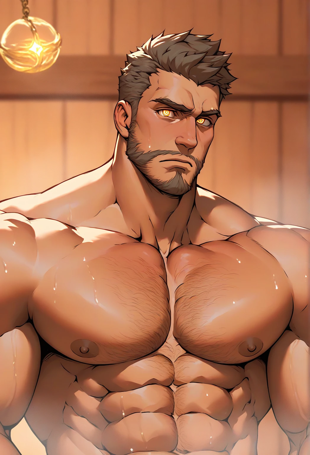 best quality, masterpiece, Extremely detailed, 1 person, Solitary, Mature雄性, Adult male, muscular, only, Macho, Strong, Large target, Studs, Black Hair, black beard, Thick beard, Green Eyes, Bright Eyes,, ((Show your pectoral muscles:1.5)), (Military Western), Looking at the audience, City background, City background,(Thick body hair),(他露出muscular, Hairy legs),(Very prominent crotch),(Very large)Broad shoulders,Muscles protrude a lot,Crotch bulge,(Long legs),Highest image quality,Japanese cartoons ,Anime Wallpaper,Chest muscle expansion,Spread your legs,Sexy,(main part, best quality),((Exaggerated muscle bulge)),Very prominent reproductive organs),(Briefs thongs:1.6),(Crotch bulge呈现条状物:1.4),Tear off clothes ,(The upper body is completely bare:1.5),Full chest muscles,Sagging breasts,Huge nipples,Muscular thighs,Legs close-up(barefoot),(barefoot),Mature,(Long legss covered with long, Thick leg hair),Bigfoot,(whole body),(Long legs hair)muscular!, Giant muscles, muscular bodies, muscular character(Black nipples:1.8)Full chest muscles,Sagging breasts,Huge nipples,Muscular thighs,Legs close-up
