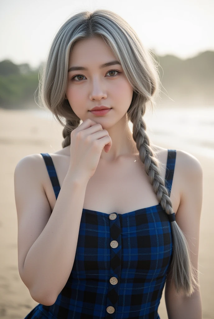 Woman, long gray hair, ponytail, big wings, sleeping on the beach
