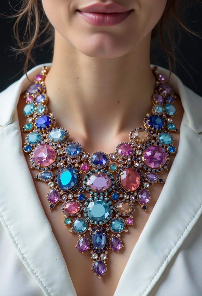 Double necklace with lilac diacrete jewels