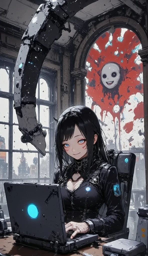 arafed image of a woman sitting on a floor with a cell phone in front of her , personal computer horror, nightmarish illustration, technological anguish, nightmare digital art, illustration daily deviation, sleep paralysis monster, gloomcore illustration, people panicking, creepy!!, digital horror artwork, creepy!!!, creeptastic, sick, horrific digital art