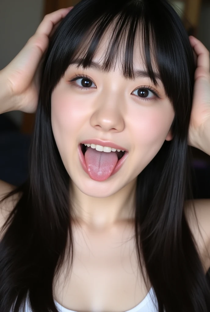 girl, face, Japanese, big mouth, oral, open mouth, front, large open mouth