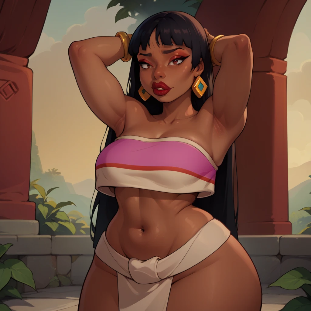 (Masterpiece), (best quality), (detailed), 1girl, (Chel from road to el dorado), Curvy body, waving