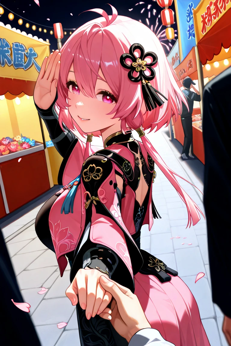 rvst, a woman wearing fur boots, anime girl, 8k, ecstatic expression, festival, beautiful, colorful, night, lasers
