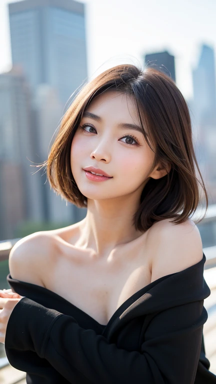 ((highest quality)), ((masterpiece)), (become close), Perfect Face, masterpiece、highest quality、High resolution、wallpaper、Realistic、Bright lighting、Professional Lighting、Face Light、smooth lighting、Japanese women、20th Gen Midplate、so beautiful、Beautiful Skin、Beautiful and detailed、become close顔、slim、moderately、short hair、Brunette colored hair、Brown eyes、Looking at the camera、 commercial photography, Beautiful Instagram Influencer Girls, The best smile,Daytime、camisole、No bra