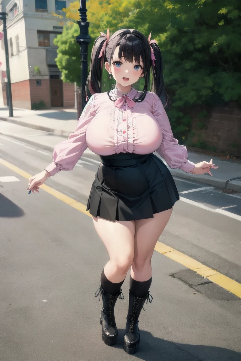 Beauty、turtleneck、No sleeve、knit dress、Slit skirt、skirt lift、blush、big breasts、thin thighs、thin waist、Lifting the skirt with your hands、Pink floral panties、amusement park、daytime