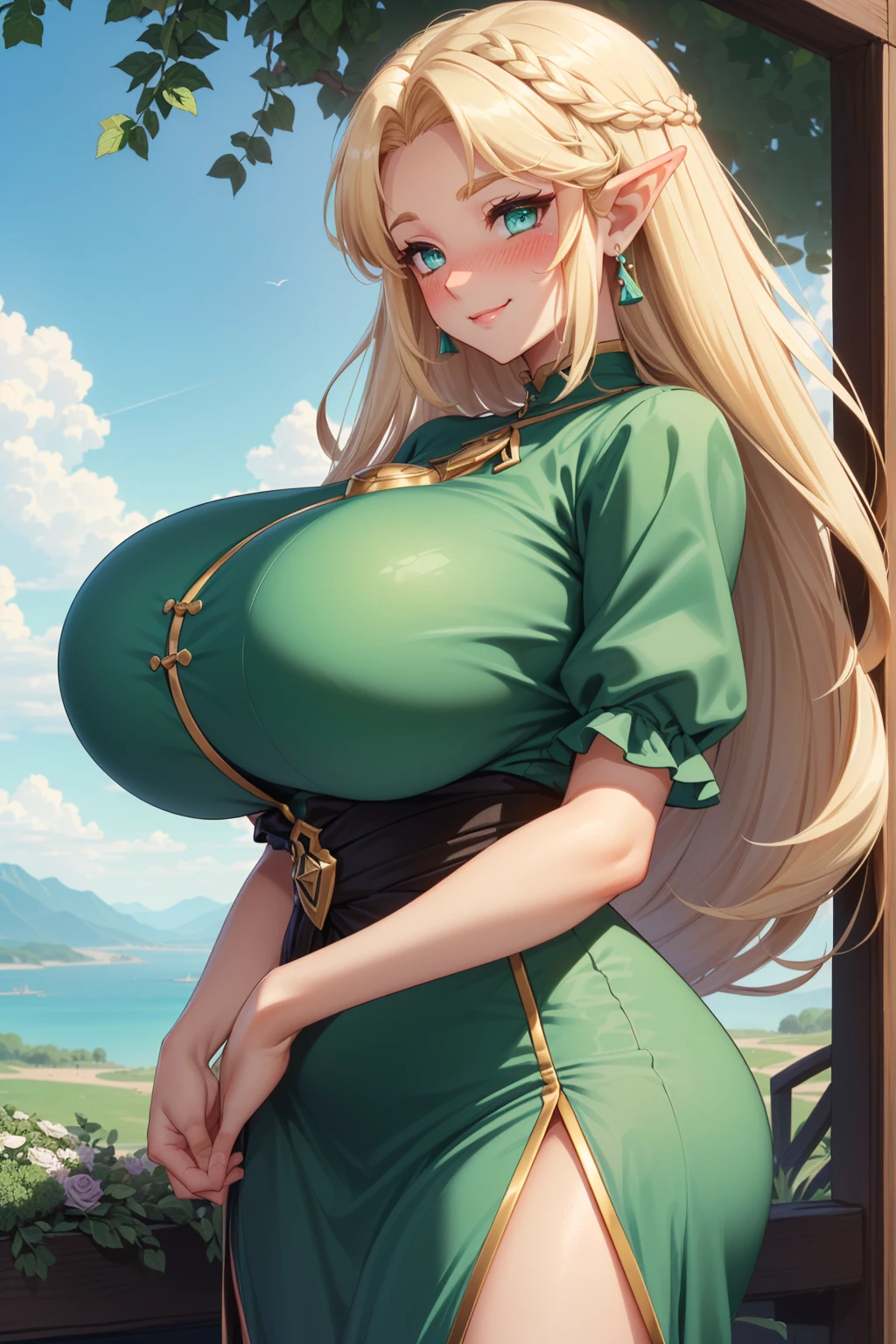 (Ultra Quality,Masterpiece,Ethereal:1.4)nagatiti(Gigantic Breasts:1.6)(hanging breasts: 1.5)(breasts squeeze: 1.3)(bimbo 1.4)(Disproportional Tits: 1.4)(Realism:1.2)(Realisitc:1.2)(Absurdres:1.4)8K,Ultra-Detailed,((Detailed Beautiful Mature Face)), Slutty Expression,Gyaru,Adult Rocks,Coast,(Shore:1.2) (Sitting:1.4)Sitting on Rock,Trees,Plants,(Bush:1.2)Waves(Causting:1.2)(Hyper-Detailed Water:1.1) (Solo:1.4)1Girl(Facing Viewer:1.2)Intricate Body Details(Milf: 1.5)(Curvy:1.3)Average Waist,Thick Thighs,Yuuki Asuna,Honey Blonde Hair[Long Hair](Sidelocks:1.2)(ill fit uniform:1.3)Seductive Posture,Sexy Pose,Alluring[intricate-perfect-fingers-on-hands]Perfect Hyper-Detailed Orange Eyes,