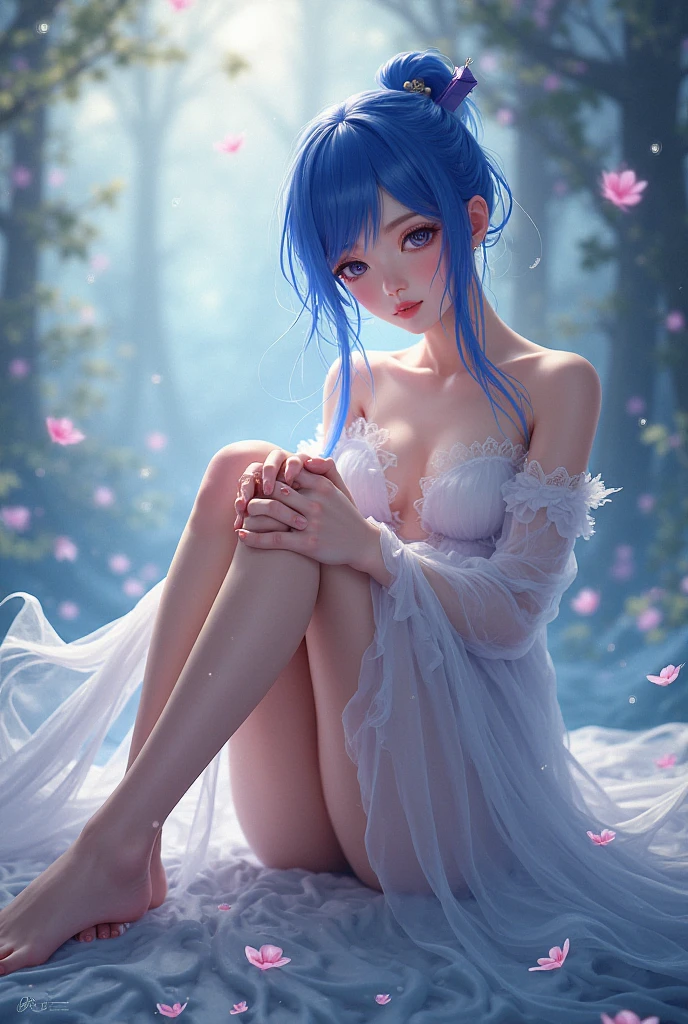 a young girl!, 1girl, light blue short ponytail hair, light blue hair!!, very small breasts!!!, blue eyes, she nude, penis instead of a pussy, full body, full body, lying, ghost forest, incredibly sexy body, detailed face, beautiful detailed eyes, beautiful detailed lips, extremely detailed eyes and face, long eyelashes, intricate details, detailed clothing, intricate details,highly detailed, photo realistic, 8k, best quality, masterpiece, cinematic lighting, dramatic lighting, vibrant colors, fantasy, digital art, concept art
