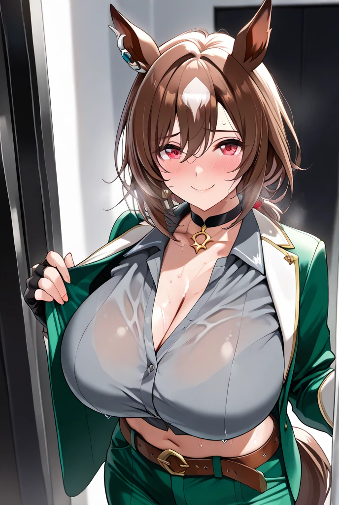 Luca Milfi、Gokaiger、Brown Hair、Short Hair、((pantyhose))、Photo from below、Medium chest、Bedroom、((Yellow Ranger))、One girl、((Topless))、