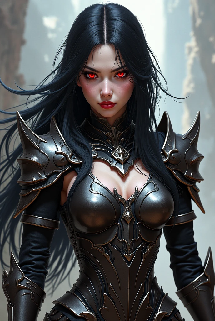 (queen power armor), (()) , (gothic style), ((dark skin)) , bellybutton, The most beautiful and sexy demon goddess, long ashy hair, glowing red eyes, wearing detailed black gothic battle armor, (tattoos and piercings), gothic castle, perfect masterpiece, high quality, high resolution, ((horror girl)), blood big armor, ((the third eye)), naked, ,FFIXBG, ((a heart on the nipple)), ram's horns