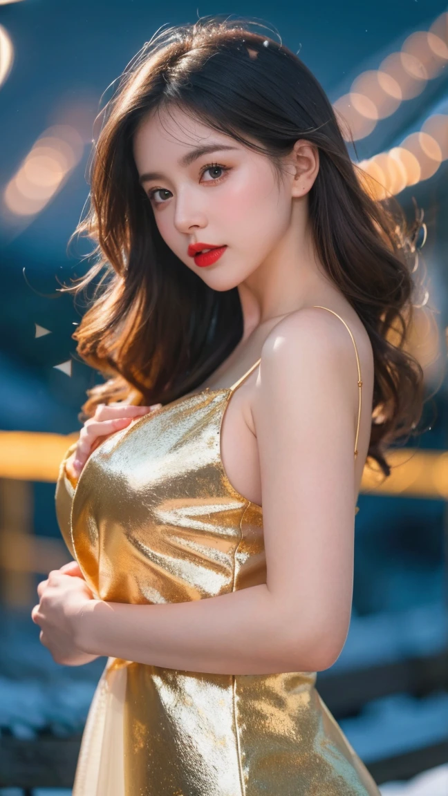 (masterpiece),best quality,highest quality,extremely detailed CG unity 8k wallpaper,detailed and intricate,original,highres,unparalleled masterpiece,ultra realistic 8k CG,perfect artwork,((perfect female figure)),mature female,upper body,closed mouth,lips,china dress,dress,hair ornament,necklace,jewelry,long hair,earrings,chinese clothes,(large breasts),outdoors,(cleavage),