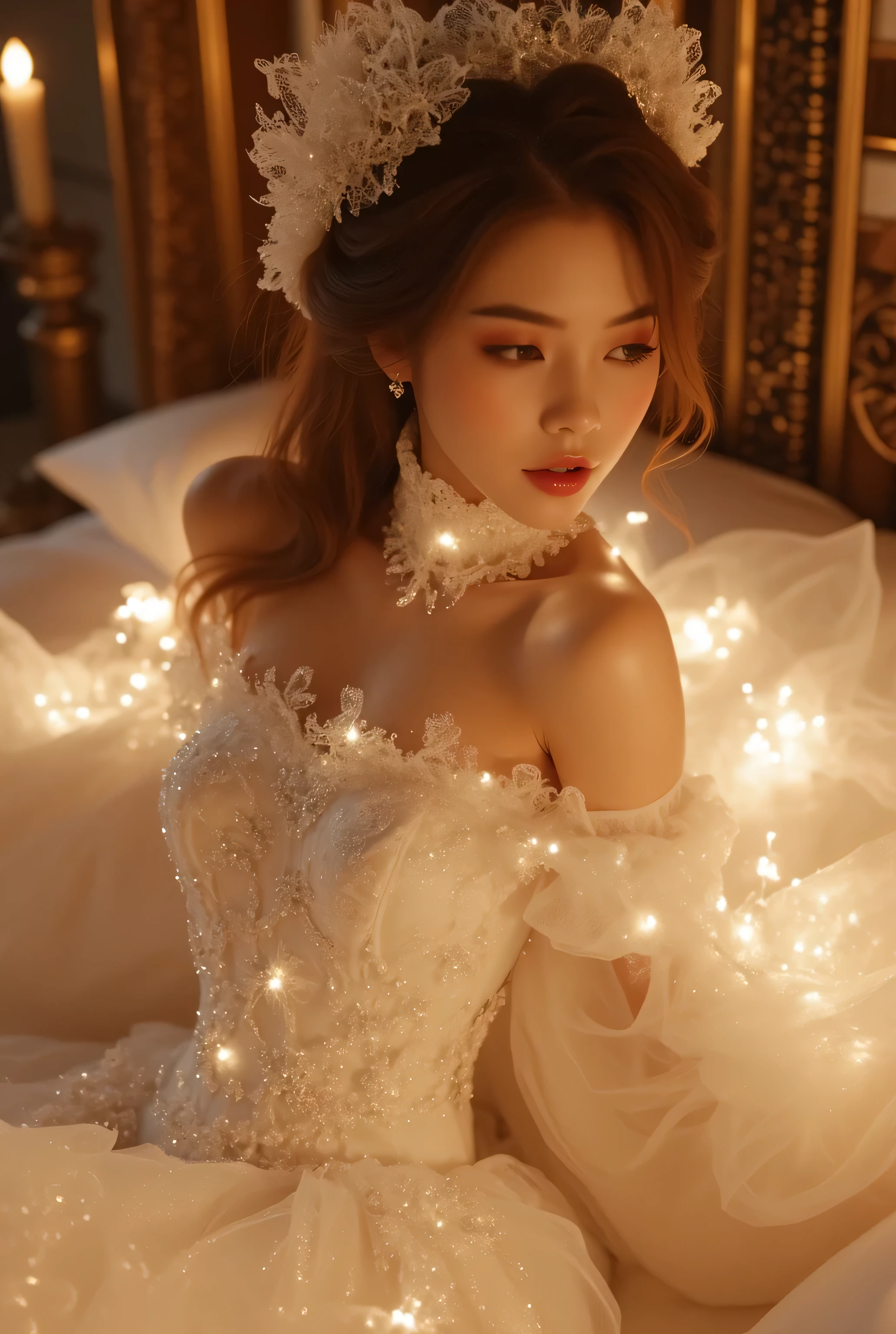(best quality color photo of a mysterious beautiful woman in cocktail dress on a fashion magazine cover, haute couture fashion shoot:1.3),(An extremely delicate and beautiful work:1.2), (Fashion magazine Christmas special, designed with a theme of Christmas :1.2), (Christmas illumination, pale light, soft front light :1.2) , elegant pose, glamorous fashion pose, the divine light, with neon lights, starryskybackground, simple background, (she is the embodiment of beauty and allure, Dressed in a breathtaking and sophisticated dress, elegant and sophisticated fashion:1.1) ,detailed face, looking at viewer, detailed eyes, black eyes, lustrous lips, subtle smile, forehead ,cleavage, Gentle and enigmatic expression, High color saturation, surrealism ,(best quality, masterpiece, ultra detailed, ultra high res, photorealistic, raw photo, absurdres, absolutely resolution:1.4)