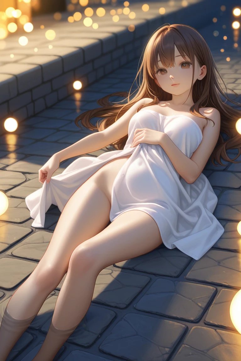 (1girl,solo,house wife,40 years old),(embarrassed,sad smile,orgasm,aroused,naughty face),(realistic:1.5,high resolution,best quality),masterpiece,(nsfw,spread pussy),full body,pale skin,(extra long shiny hair,wet hair,blunt bangs,extra light brown hair,ponytai,Curl outward hairl,hair over one eye),pointy breasts,medium breasts,looking at viewer,(see through white dress),pool side,(female masturbation,long tongue,all fours,top-down bottom-up)