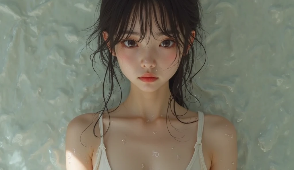 (highest quality,masterpiece:1.3,Ultra-high resolution),(Super detailed,Caustics,8k), (Photorealistic:1.4, RAW shooting), lying and sleep in the bathtub, darkness, (drunken eyes:1.4). (Full Face Blush:1.4), 18 years old gravure girl, hands up to viewer, (white sheer swimsuit:1.4), (open legs:1.2), (holding the knees), (sow off nipples under swim suit:1.4), (sow off pubic hair under swim suit:1.4), upper view,