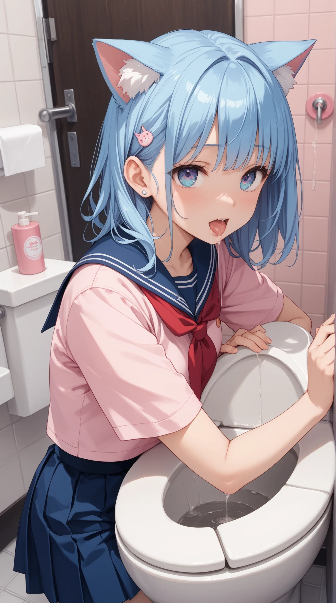 A sexually uncomfortable image of your manly two headed Italian conjoined twin sisters sitting on the toilet taking a huge smelly poop and uncomfortably staring away from each other with the two heads turned towards opposite directions since her two uncomfortable heads are awkwardly trying masturbate her massive veiny erection for the first time ever while taking a shit in the bathroom at school, your sister’s two heads are both trying not to acknowledge her other sister’s conjoined head and looking uncomfortably in opposite directions with her two heads while awkwardly playing with her huge cock and balls for the first time in the bathroom while taking a shit at school