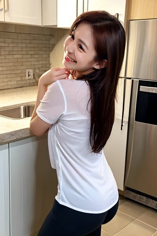 highest quality,masterpiece,超A high resolution,RAW Photos,woman,length、brown hair、Japanese、(Loose perm hair:1.2)、ミディアムショートのlength、brown hair、smile、Professional photography、Same skin type as humans、46 years old、Cute Wife、(No makeup:1.2)、(No makeup:1.2),成熟したwoman、adult sex appeal、大人のキュートなwoman、eyes are a little narrow、Cute eyes、Droopy eyes、Anatomical accuracy、Very detailed and beautiful、Ultra HD、length、her hair is tied、A transparent married woman、housewife、Thin upper lip、The lower lip is a little thick、Shoulder-length hair、White big t-shirt、Red underwear、C cup bust、Small Ass、(Bath cleaning:1.4)、Take a shower、My whole body is wet、Nipples are visible、panties are transparent