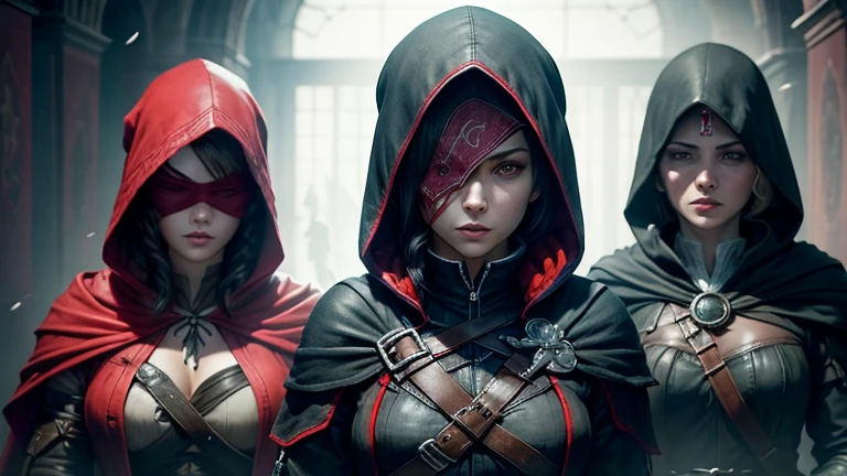 beautiful girl, cyberpunk, Assassin's Creed style, on the roof of a building, beautiful city, night, rainy weather