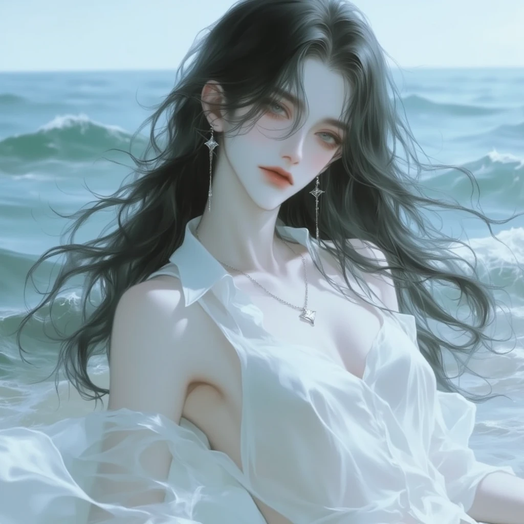 ((dark fantasy)), ((wavy hair, pale skin),((light blue eyes)), freckles, warm light,( 16 years old),busty,Glamour,Gorgeous,monochromes,erotic posing,Dynamic Posing,Arrange Pose,Dramatic,Cinematic,Detailed background, Dynamic Angle,From the angle of the film,Gothic background, Dark fantastic view,Best Quality,masutepiece,8K,The ultimate detailed dark background, Top image quality、RAW photography、超A high resolution，cropped shoulders, overall look is very erotic、Shot for one person only, model shoot, Large round chest, Beautiful Eyes of Details、Very slender eyes、Beautiful eyelashes、Very slim physique, with blush cheeks